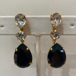 Harlequin Market Black & Double Clear Crystal Earrings (Clip-On)