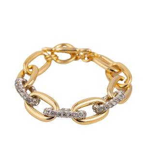 Signed Kenneth Jay Lane Polished Gold & Crystal Links Toggle Bracelet