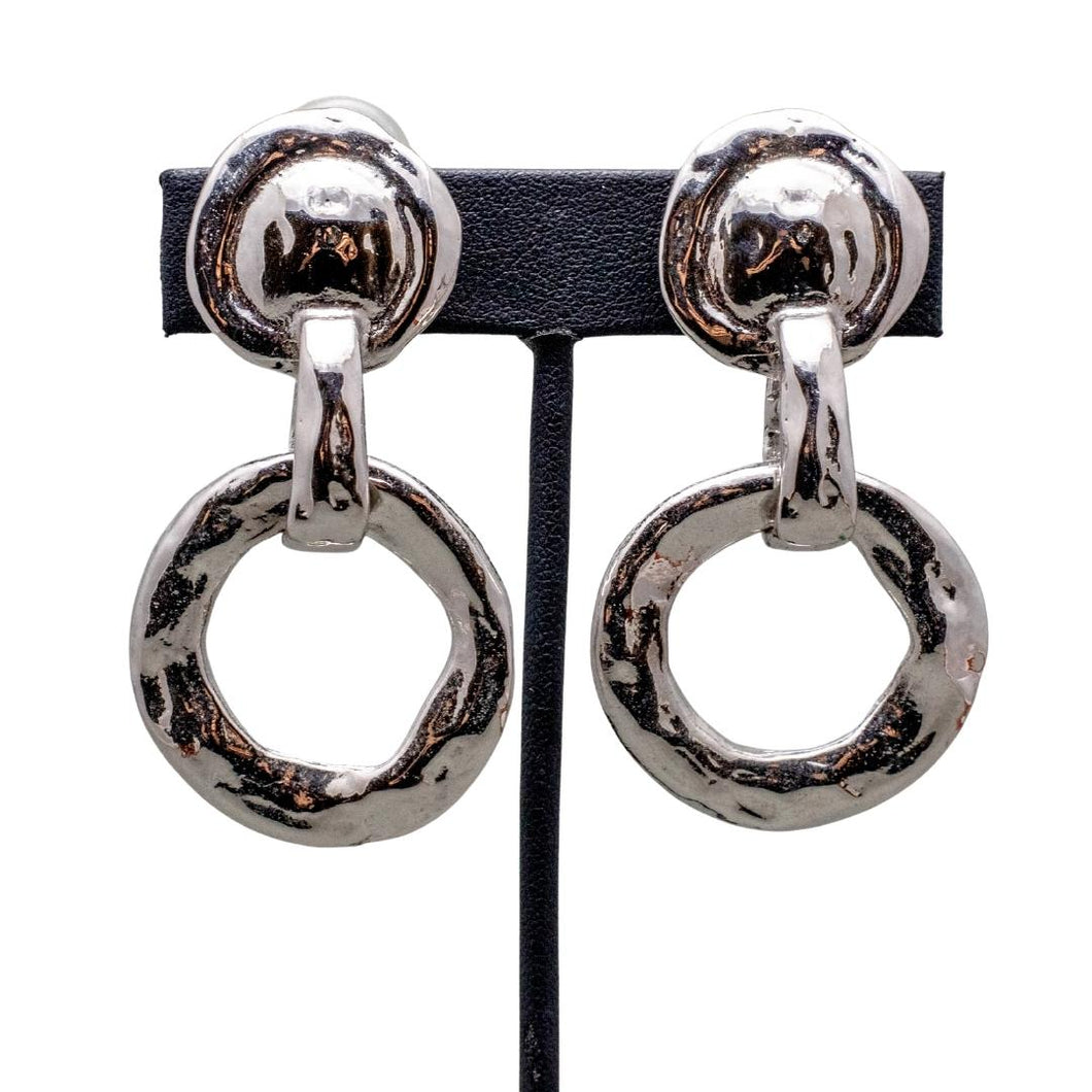 Signed YSL Hammered Hoop Statement Earrings (Clip-On)