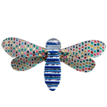 Load image into Gallery viewer, Lea Stein Rare Bee Brooch Pin- Blue &amp; Rainbow Spots