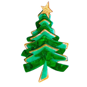 Lea Stein Christmas Tree with Star Brooch Pin - Green