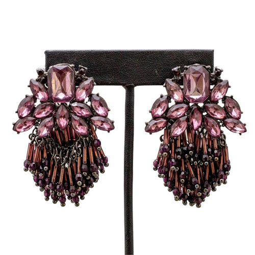 Vintage French Hand Made Purple Bugle Bead Crystal Earrings (Pierced)