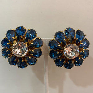 Harlequin Market Blue & Silver Austrian Crystal Flower Earrings (Clip-On)