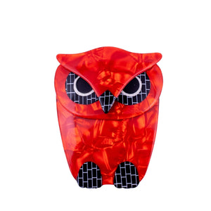 Lea Stein Signed Buba Owl Brooch Pin - Red & Black