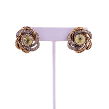 Load image into Gallery viewer, Vintage Citrine &amp; Clear Crystal with Entwined Gold Plating Norman Hartnell Design Earrings c.1950- (Clip-On)
