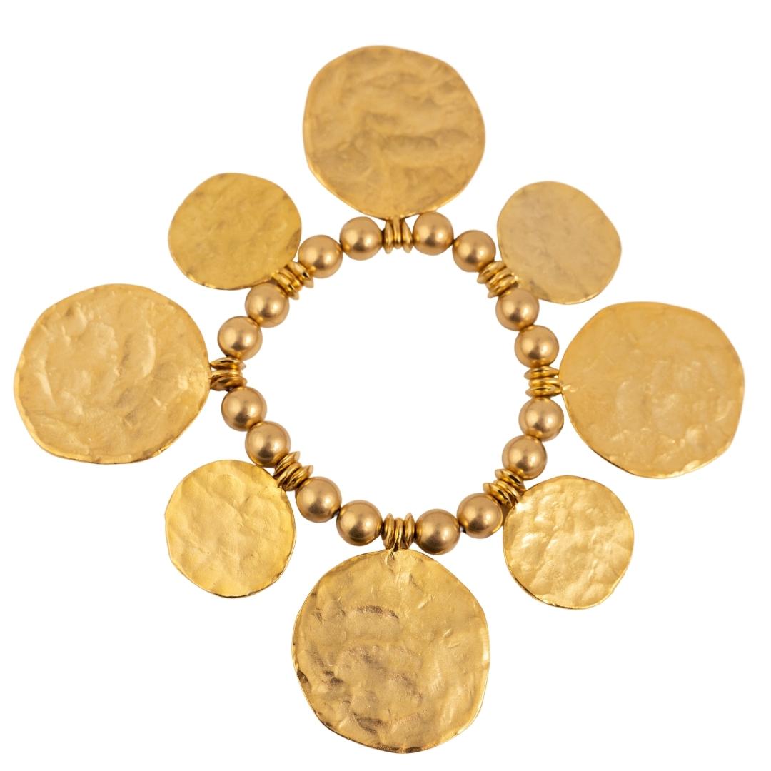 Signed Kenneth Jay Lane Satin Gold Stretch Coin Bracelet