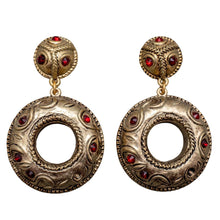 Load image into Gallery viewer, Vintage Double Drop Circular Earrings With Red Crystal (Clip-On)