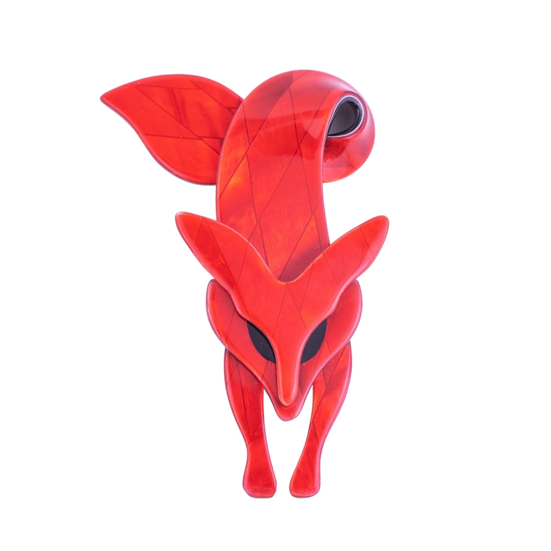 Lea Stein Famous Renard Fox Brooch Pin - Ruby Red Tile