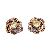 Load image into Gallery viewer, Vintage Citrine &amp; Clear Crystal with Entwined Gold Plating Norman Hartnell Design Earrings c.1950- (Clip-On)
