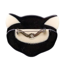 Load image into Gallery viewer, Lea Stein Attila Cat Face Brooch Pin - Black &amp; Creme