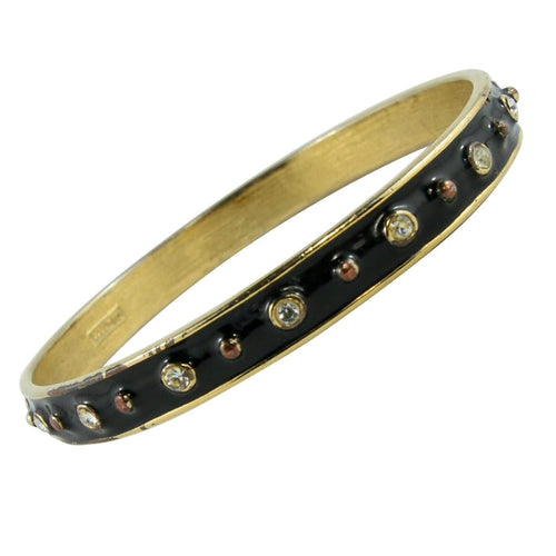 Monet (USA) Signed Vintage Gold Plated, Black Enamel Bangle c. 1960