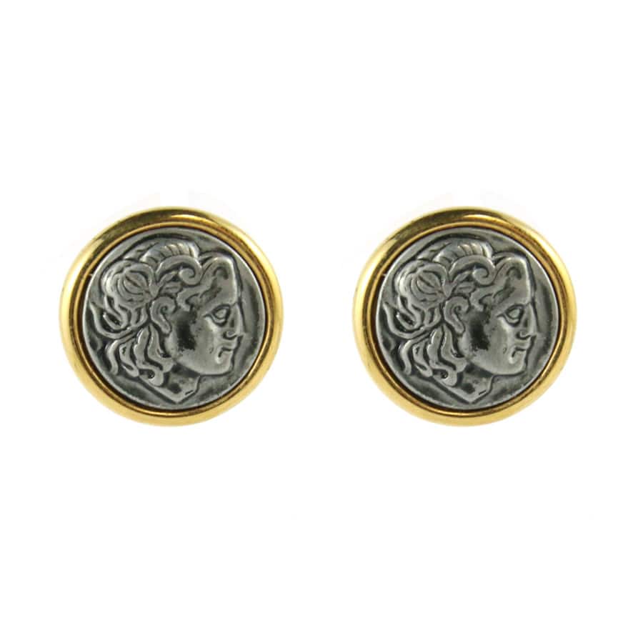 USA Vintage Unsigned Imitation Roman Coin Earrings c. 1990 (Clip-On