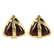 Load image into Gallery viewer, USA Vintage Signed Gold Tone &amp; Red Glass Earrings (Clip-On)