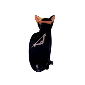 Lea Stein Quarrelsome Cat Brooch Pin - Black & Gold Spots