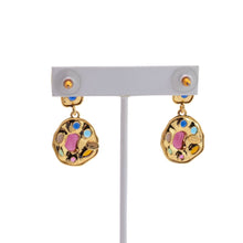 Load image into Gallery viewer, Signed Kenneth J Lane &quot;KJL&quot; Gold &amp; Multi Colour Round Drop Earrings