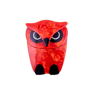 Lea Stein Signed Buba Owl Brooch Pin - Red & Black