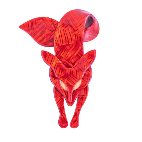 Lea Stein Famous Renard Fox Brooch Pin - Red & Orange Swirl