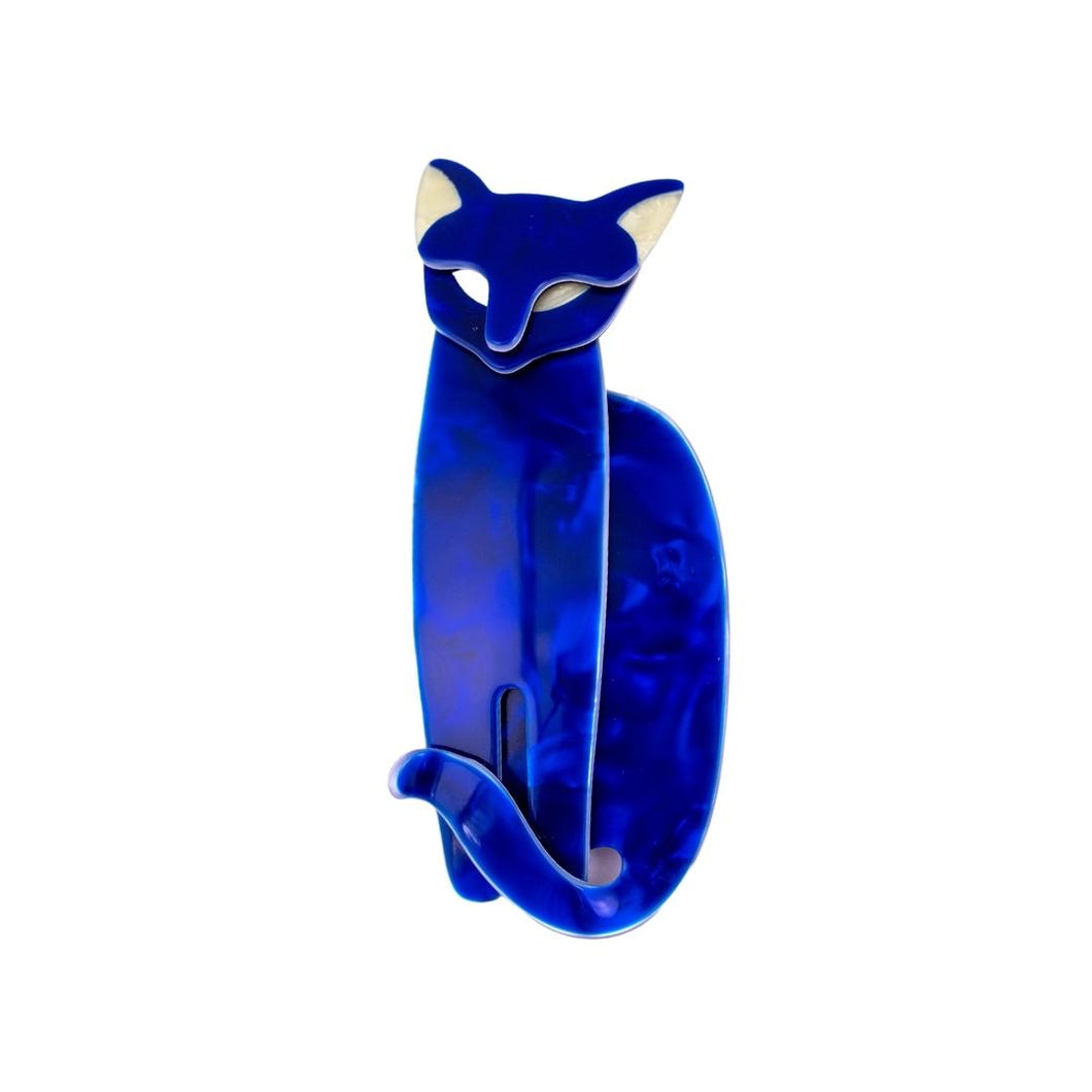 Lea Stein Quarrelsome Cat Brooch Pin - Royal Blue