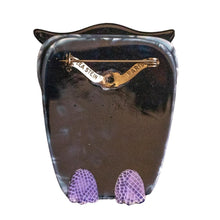 Load image into Gallery viewer, Lea Stein Signed Buba Owl Brooch Pin - Black Tile &amp; Purple