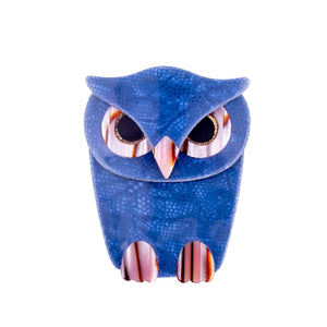 Lea Stein Signed Buba Owl Brooch Pin - Blue & Purple