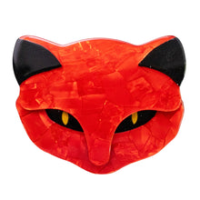 Load image into Gallery viewer, Lea Stein Attila Cat Face Brooch Pin - Ruby Red &amp; Black