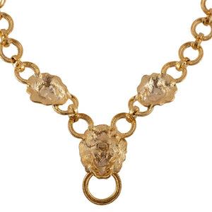 Signed Kenneth Jay Lane Gold Link Necklace with Lion Heads