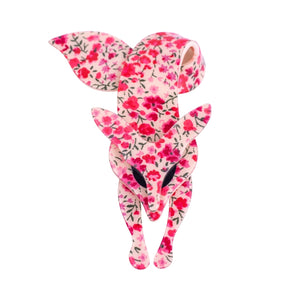 Lea Stein Famous Renard Fox Brooch Pin - Pink Floral