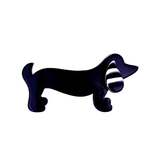 Lea Stein Signed Sausage Dog Dachshund Brooch Pin -  Black & White