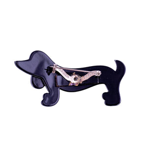 Lea Stein Signed Sausage Dog Dachshund Brooch Pin -  Black & White