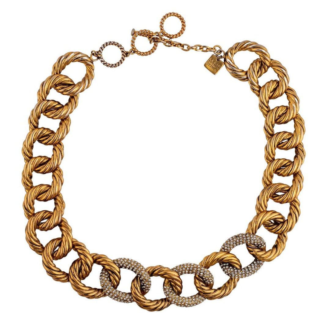 Signed 'Aerin Erickson Beamon' New York Chunky Gold & Crystal Rope Necklace