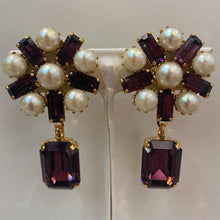 Load image into Gallery viewer, Harlequin Market Purple Crystal Earrings With Faux Pearl (Clip-On Earrings)