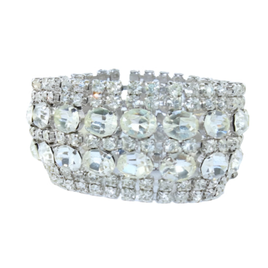 Vintage Silver Tone & Clear Crystal Bracelet