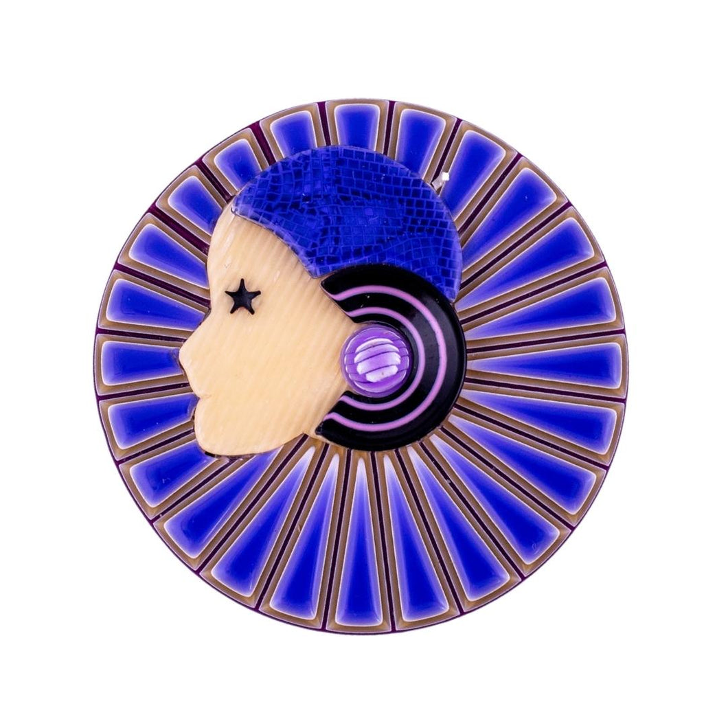 Lea Stein Full Collerette Art Deco Girl Brooch Pin - Purple