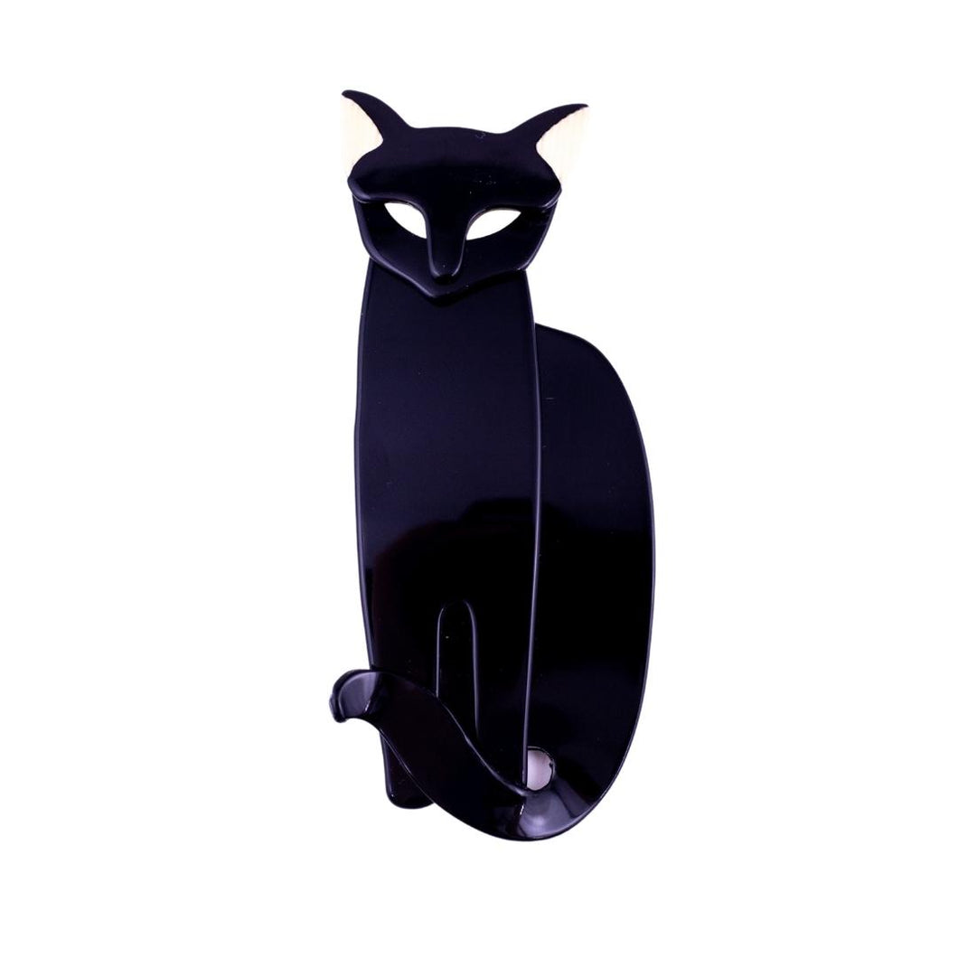 Lea Stein Quarrelsome Cat Brooch Pin - Black