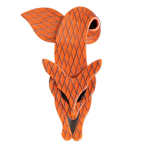 Lea Stein Famous Renard Fox Brooch Pin - Orange Tile Print
