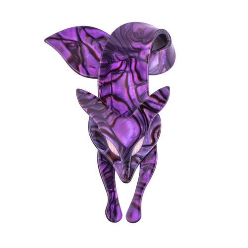 Lea Stein Famous Renard Fox Brooch Pin - Purple & Black Swirl