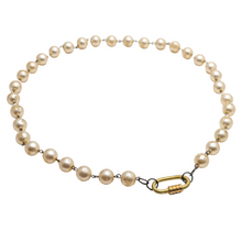 Load image into Gallery viewer, Vintage Faux Pearl Necklace with Hand Made Brass Metal Screw Lock