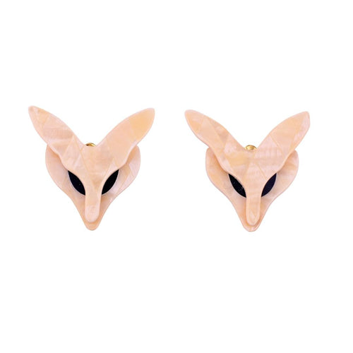 Lea Stein Fox Clip-On Earrings - Creme Tile & Black