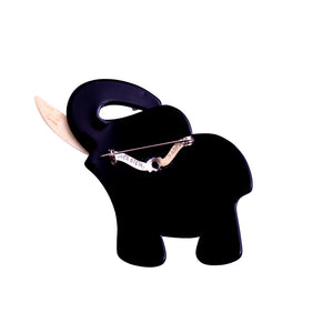 Lea Stein Elephant Pin Brooch - Black & Creme
