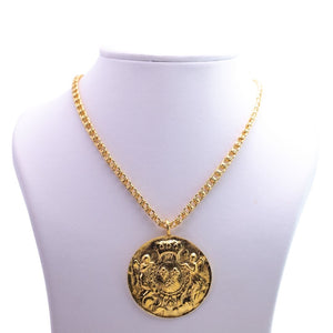 Signed Kenneth Jay Lane Gold Plated Medallion Pendant Necklace