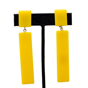 HQM Bright Yellow Acrylic Rectangle Drop Earrings- (Clip-On)
