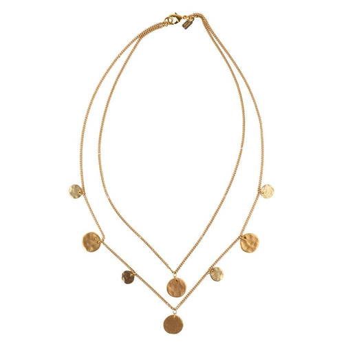 Signed Kenneth Jay Lane Two Row Gold Chain & Coin Necklace