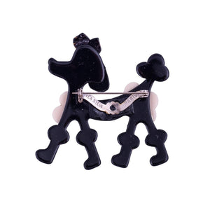 Lea Stein Signed Poodle Brooch Pin - Black, Creme & Red