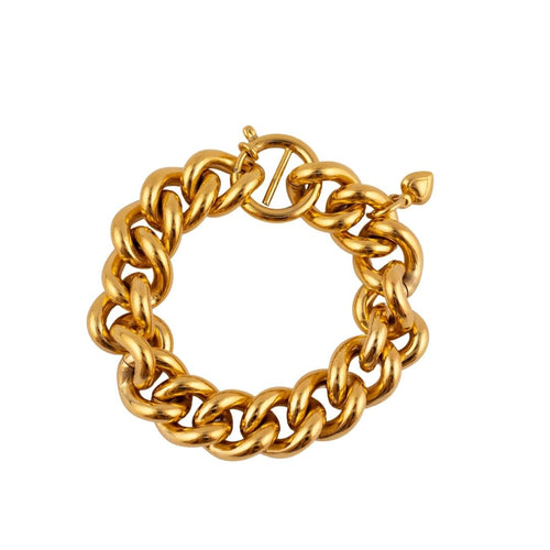 Vintage Unsigned French Chain Bracelet with Red Heart Pendant c.1980s