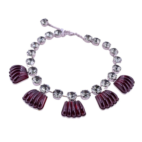 Harlequin Market Large Austrian Crystal Accent Necklace -Light Smokey Quartz & Ruby Red