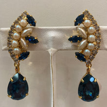 Load image into Gallery viewer, Harlequin Market Montana Blue, Clear Crystal &amp; Faux Pearl Cuff Drop Earring (Clip-On)