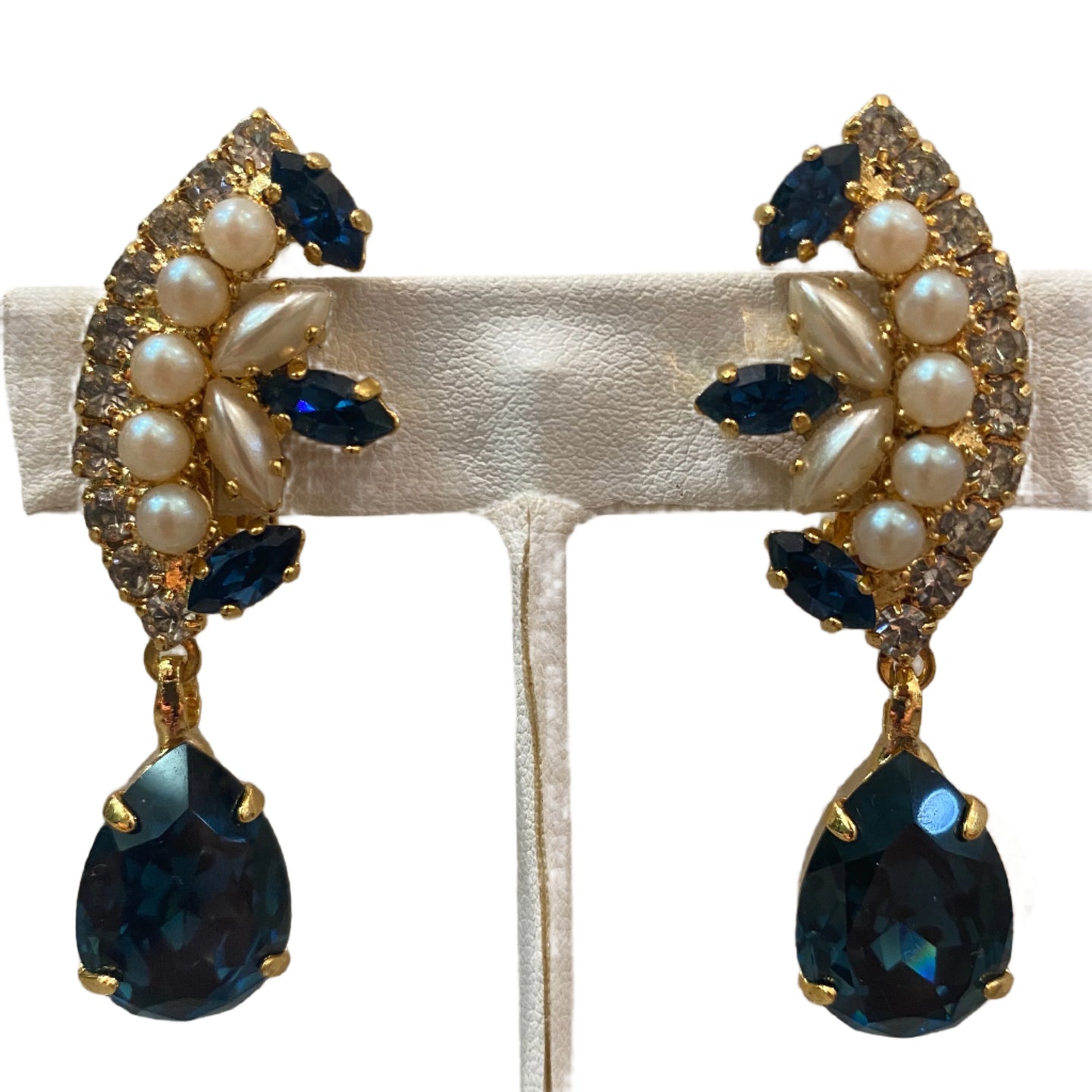 Harlequin Market Montana Blue, Clear Crystal & Faux Pearl Cuff Drop Earring (Clip-On)