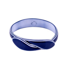 Load image into Gallery viewer, Signed Lea Stein Snake Bangle - Navy Blue &amp; White