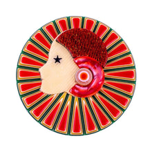 Load image into Gallery viewer, Lea Stein Full Collerette Art Deco Girl Brooch Pin - Red, Yellow &amp; Green