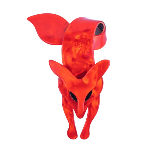 Lea Stein Famous Renard Fox Brooch Pin - Red & Orange Swirl
